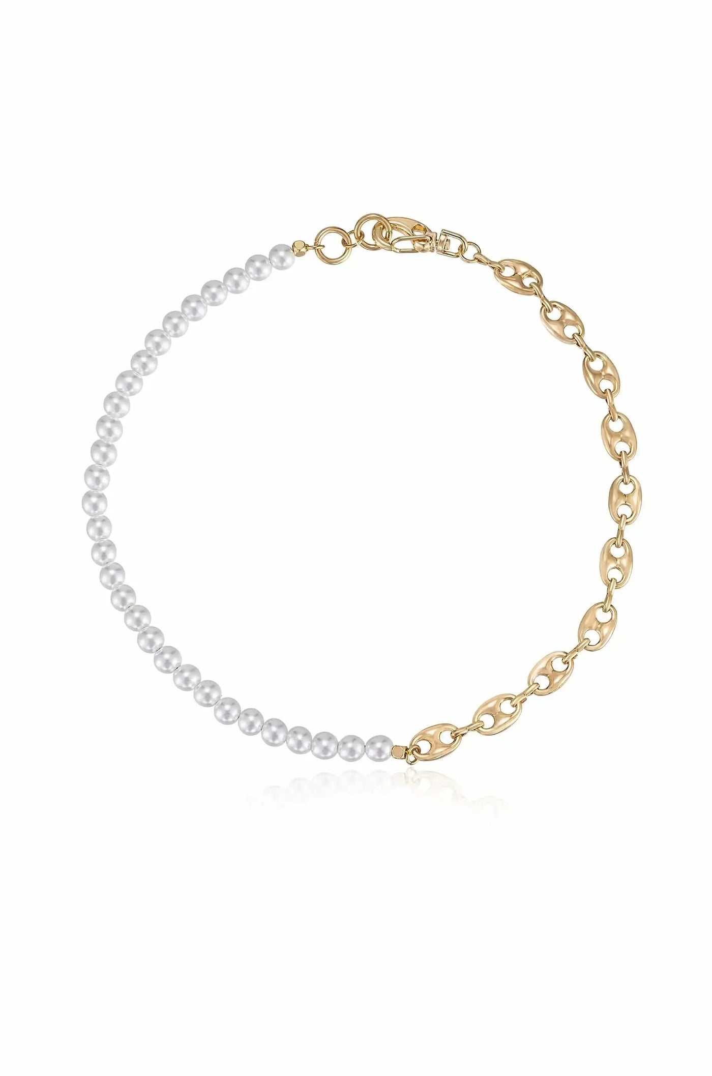 Pearl and Modern Chain Link Collar Necklace