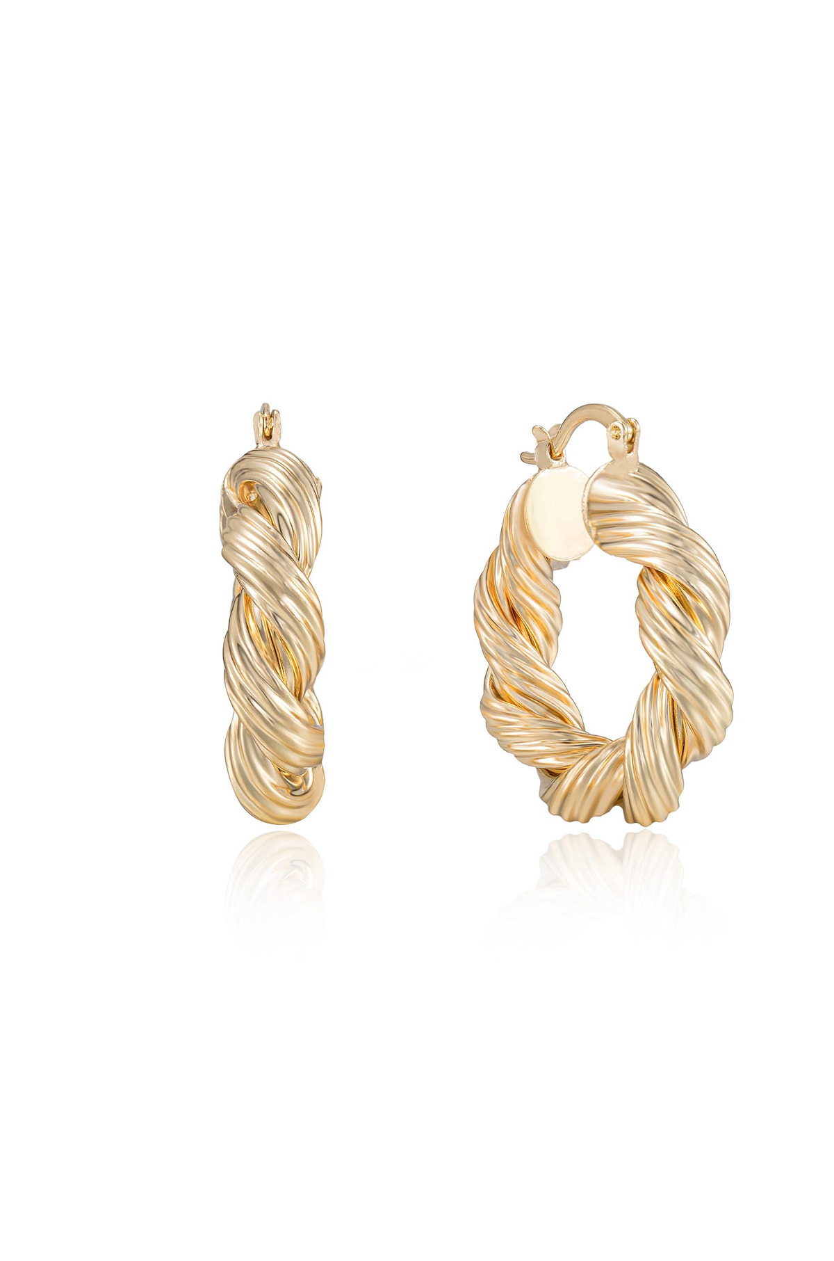 Modern Day Twist Hoops in 18k Gold Plated, front and side view | Lady Black Tie