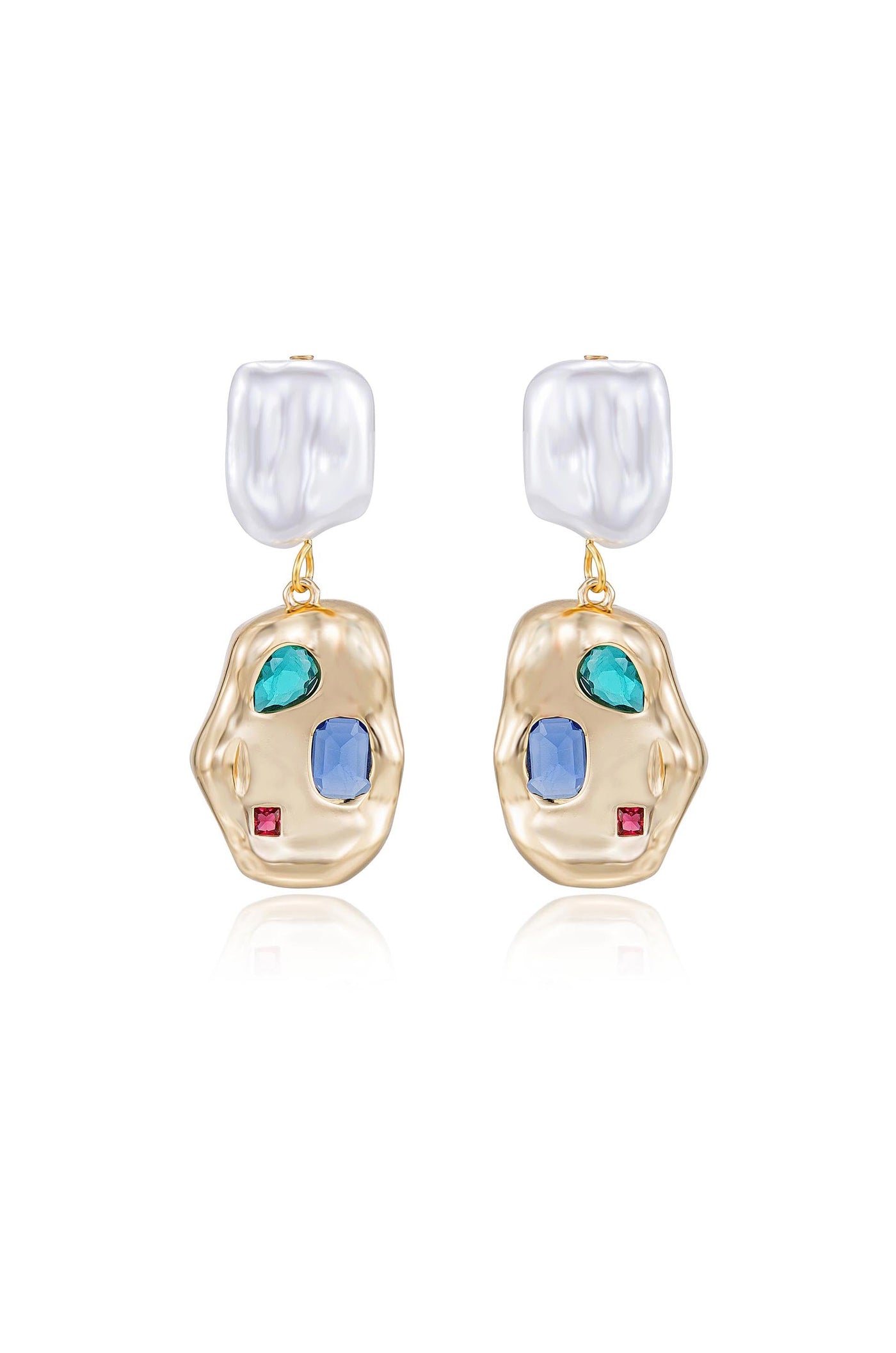 Rainbow Crystal Nugget & Pearl Earrings
