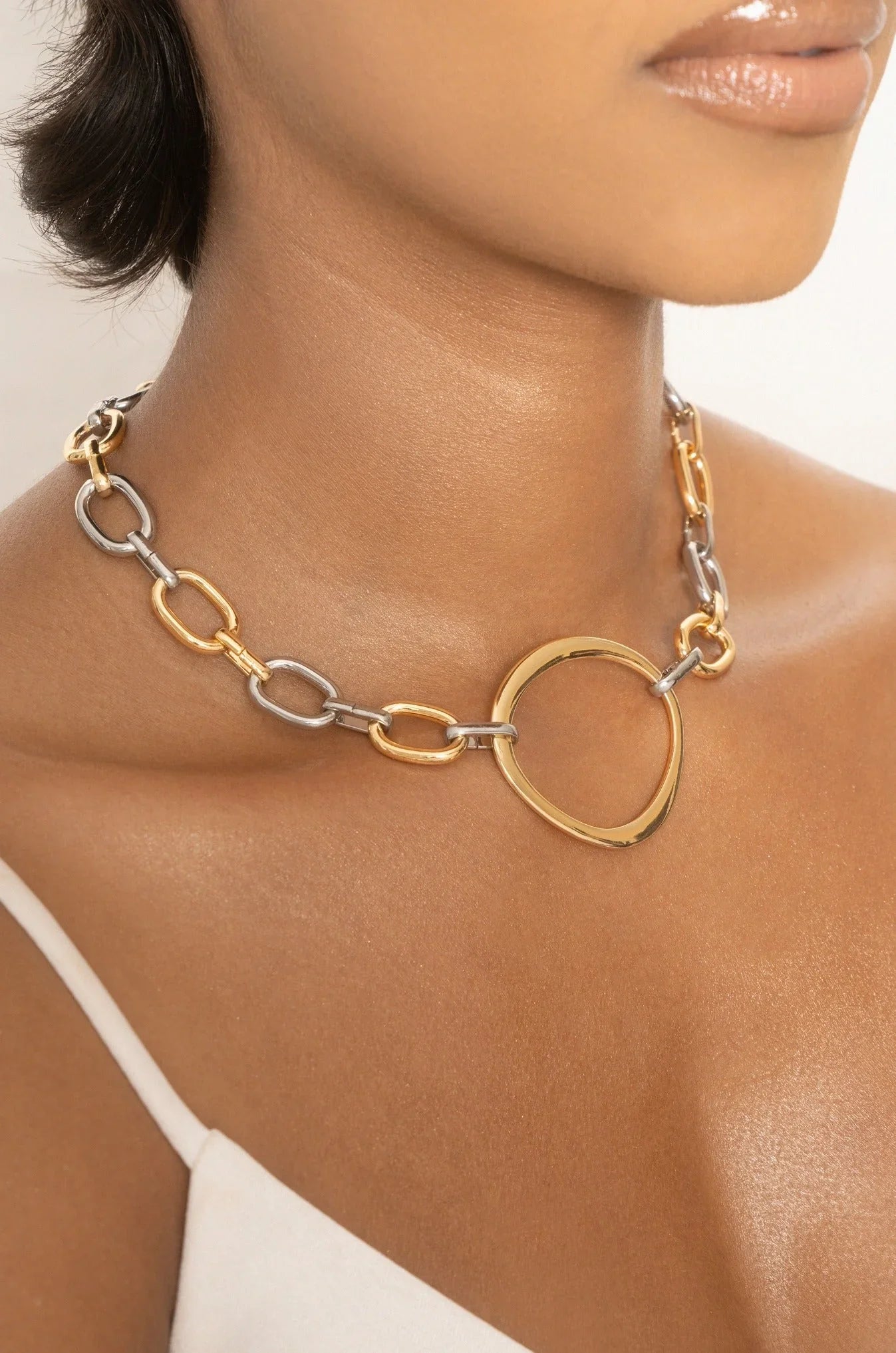 Mixed Metal Chain Link Choker Necklace