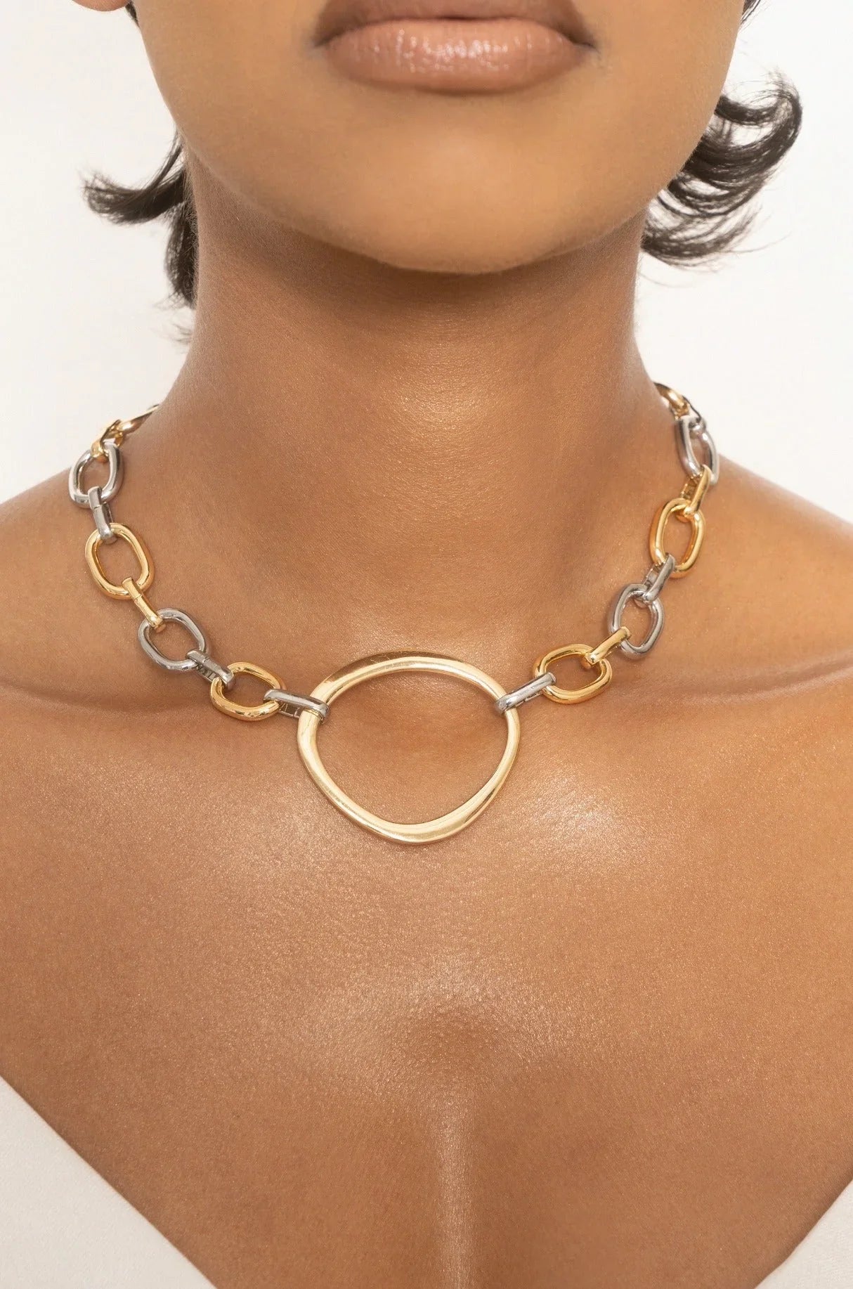Mixed Metal Chain Link Choker Necklace