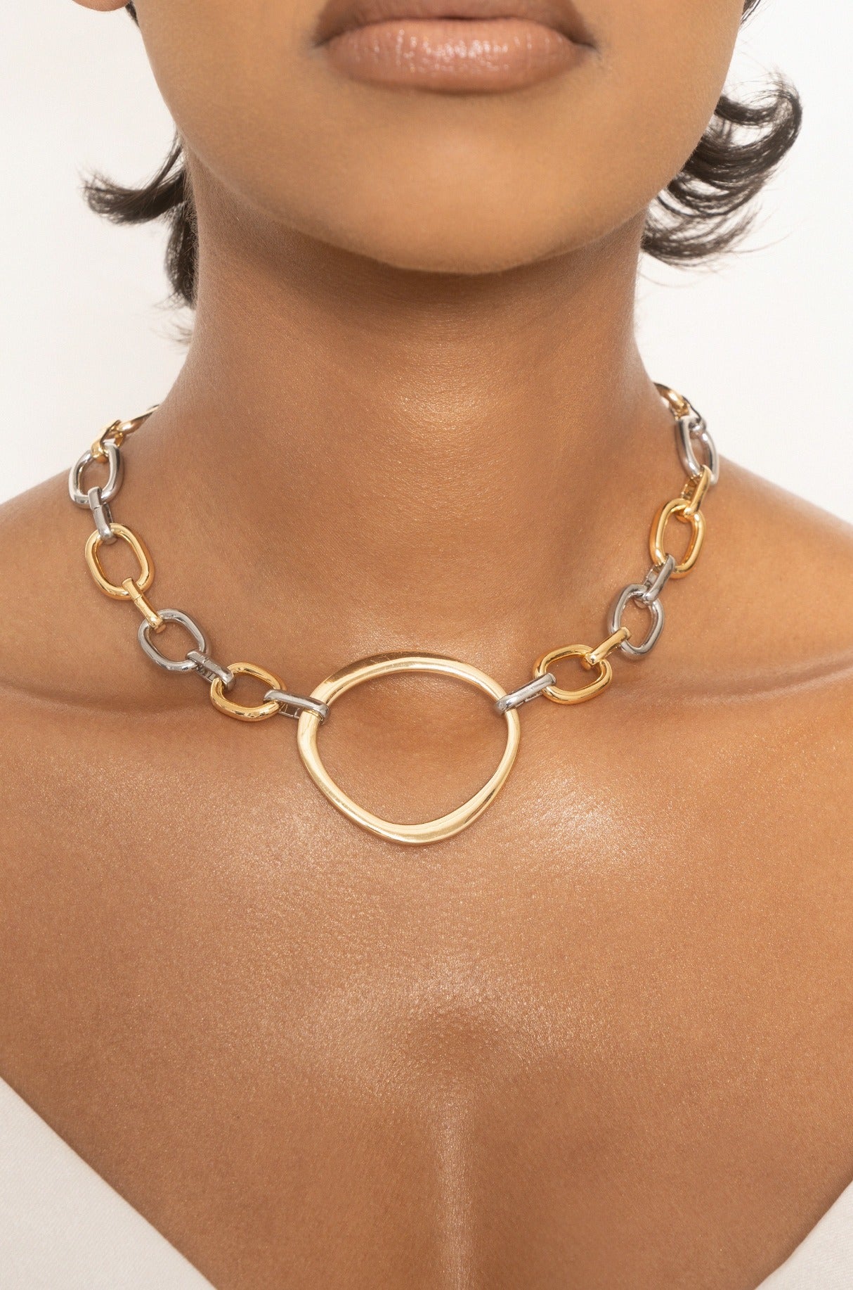 Mixed Metal Chain Link Choker Necklace
