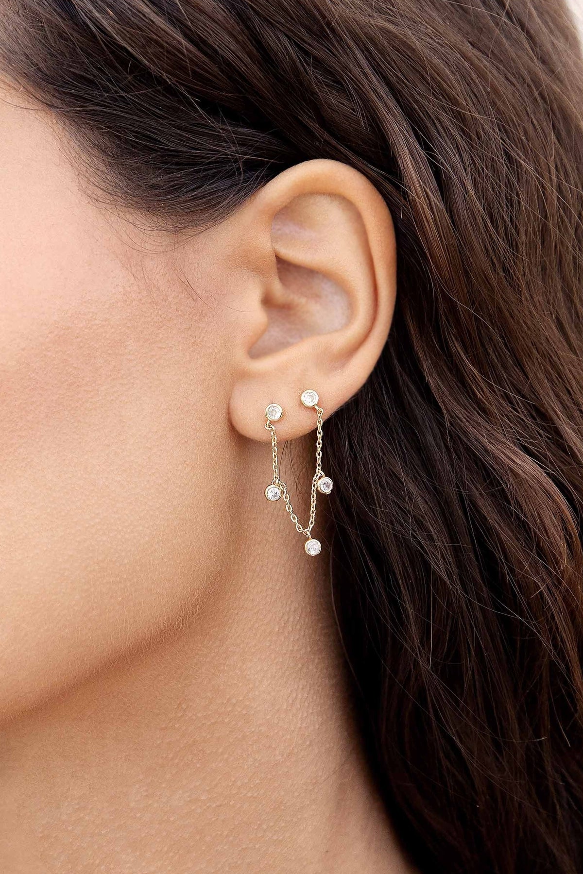 Double Piercing Multi-Crystal Dangle Earrings