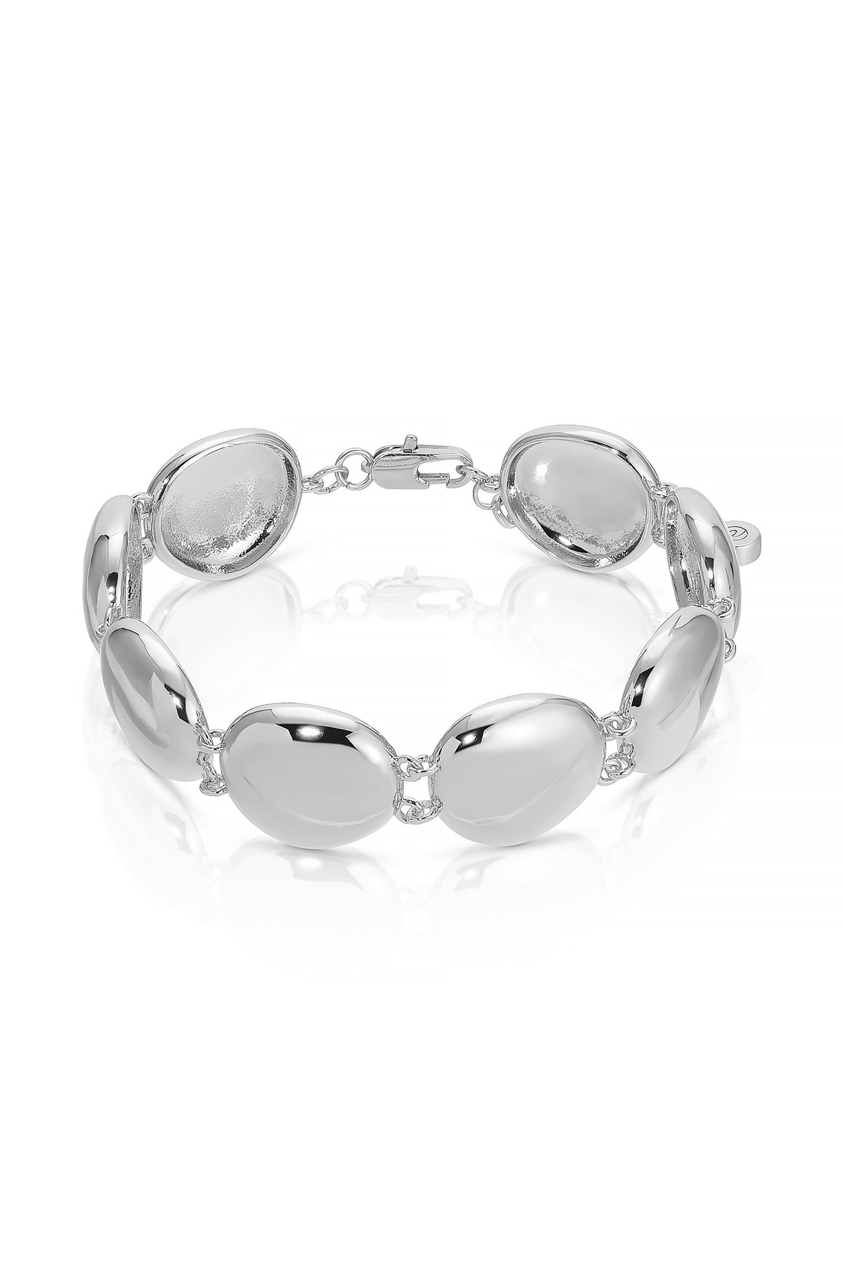 Polished Pebble Linked Bracelet in Rhodium Plated, flat lay | Lady Black Tie