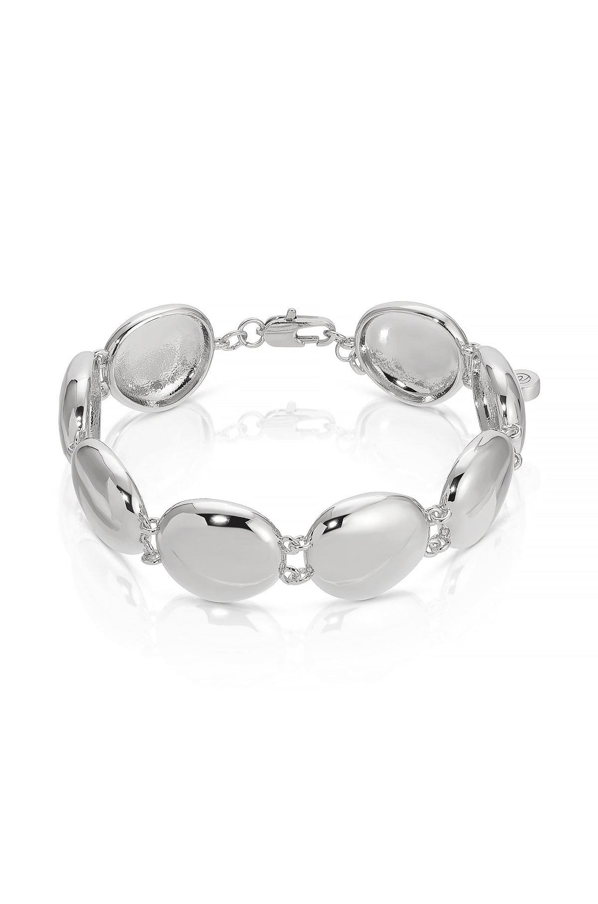 Polished Pebble Linked Bracelet in Rhodium Plated, flat lay | Lady Black Tie