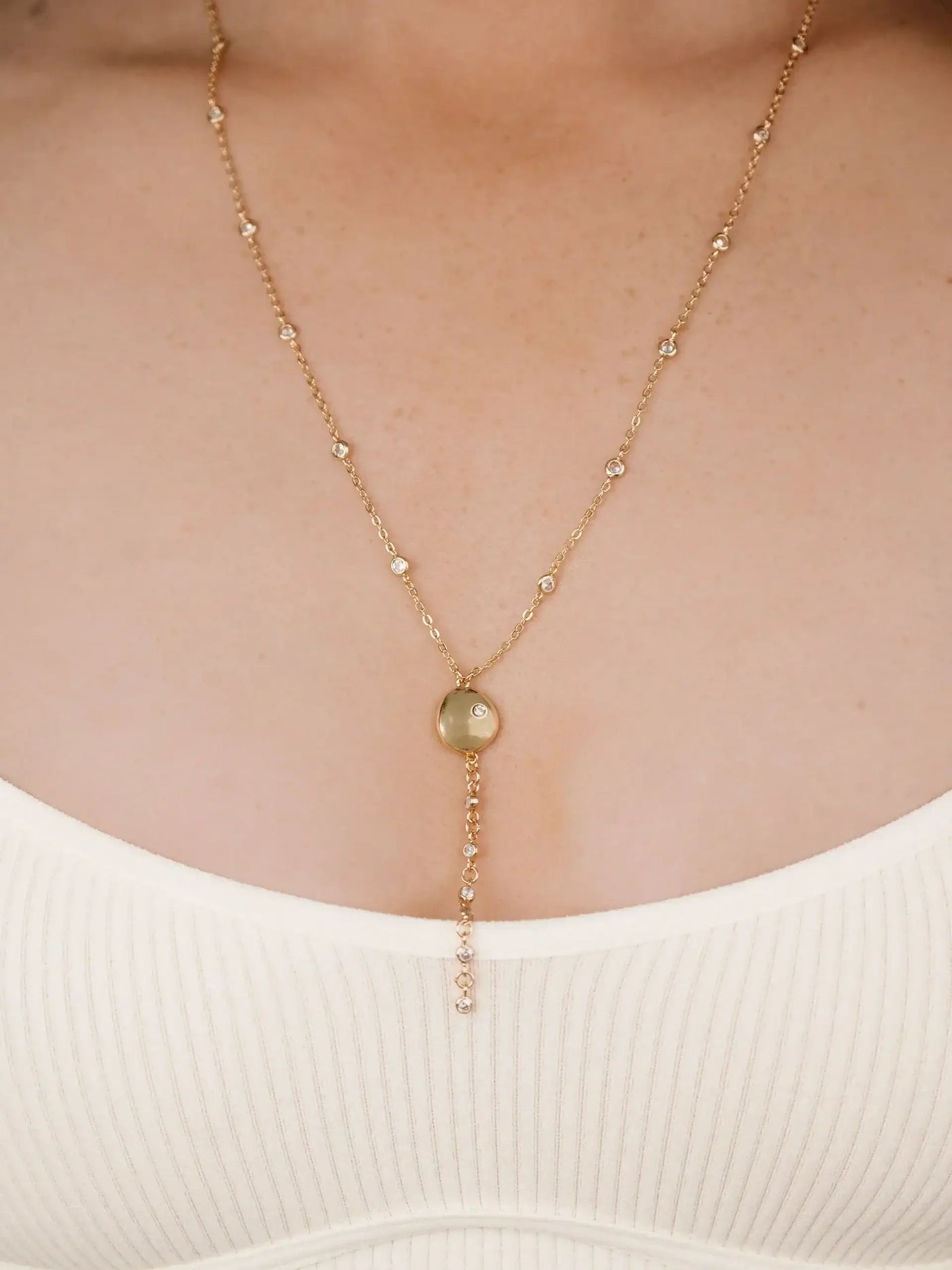 Polished Pebble Crystal Chain Lariat