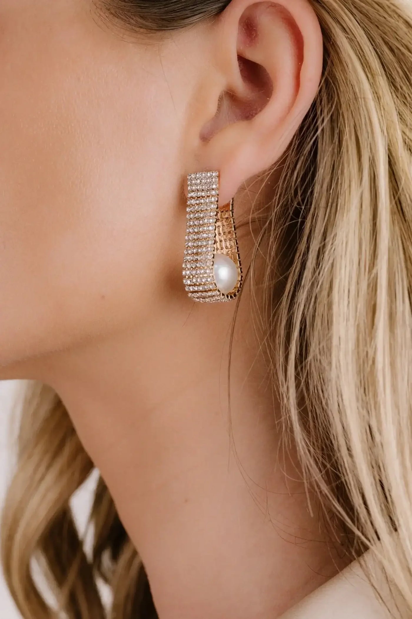 Swaddled Pearl Crystal Teardrop Earrings