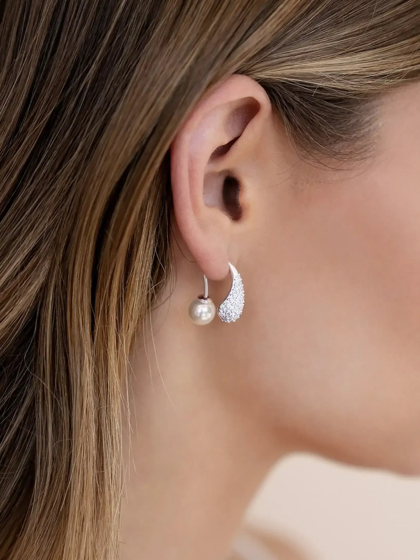 Hooked Pavé and Pearl Earrings