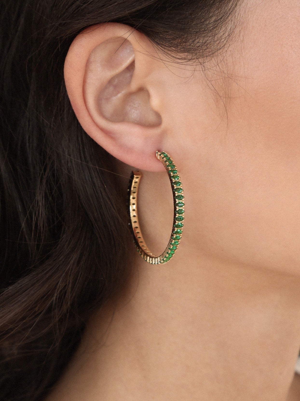 Emerald Crystal Marquise Hoops