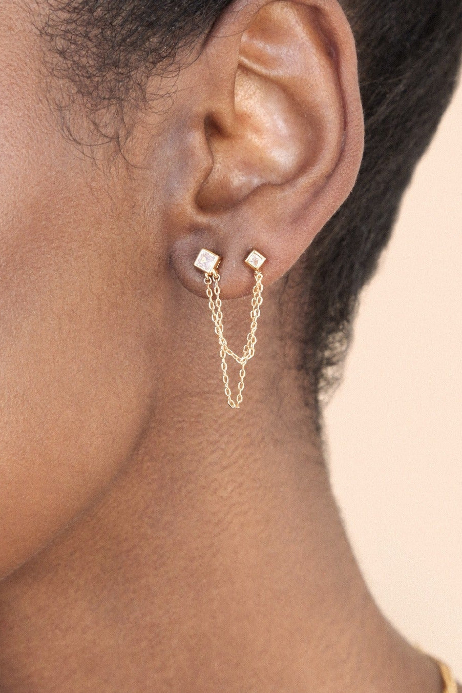 Double Piercing Diamond Shape Earrings