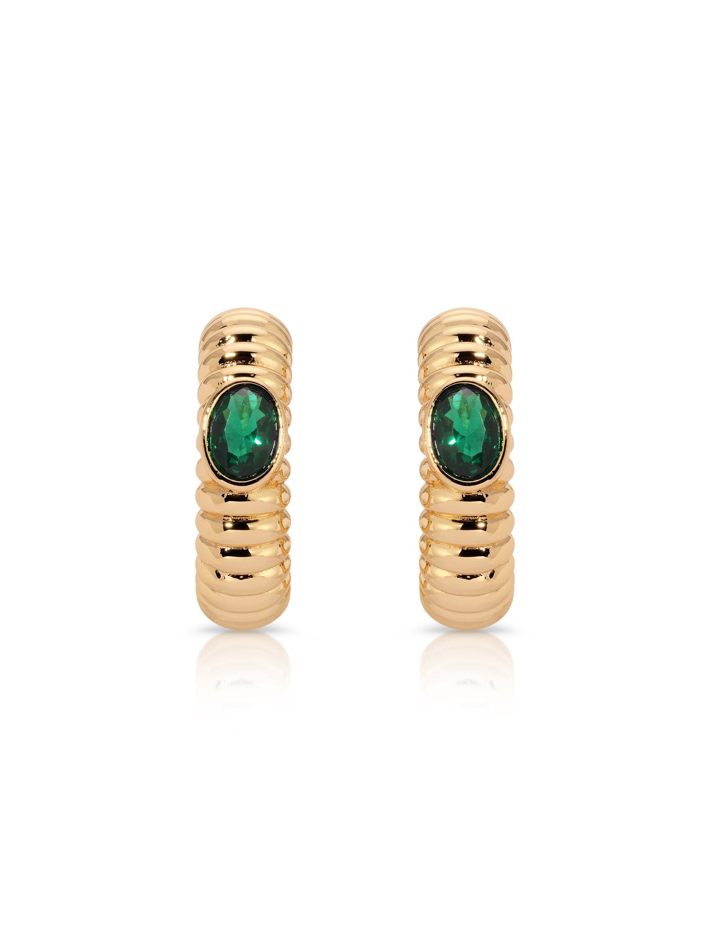 Ribbed Emerald Large Hoops