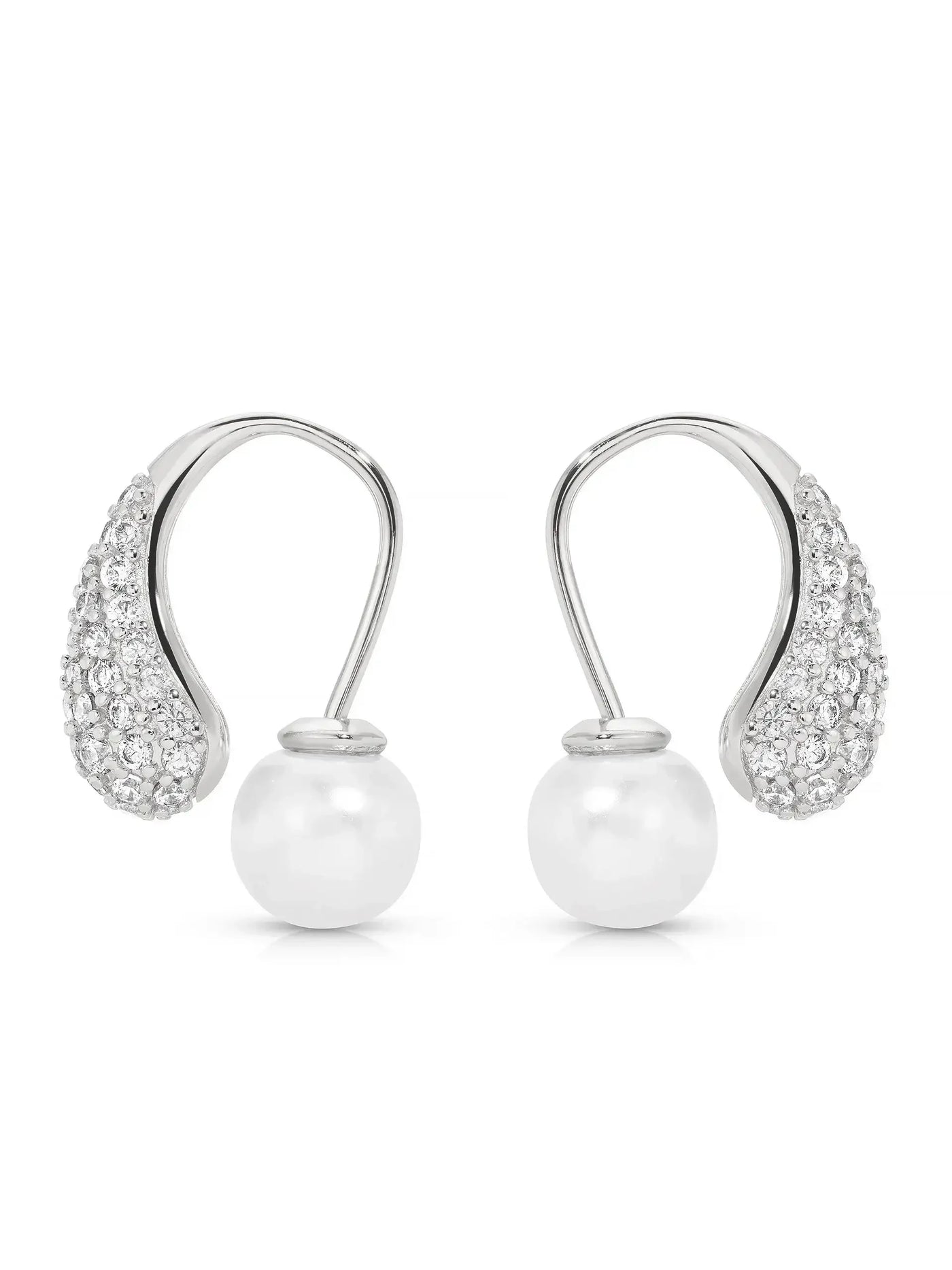 Hooked Pavé and Pearl Earrings