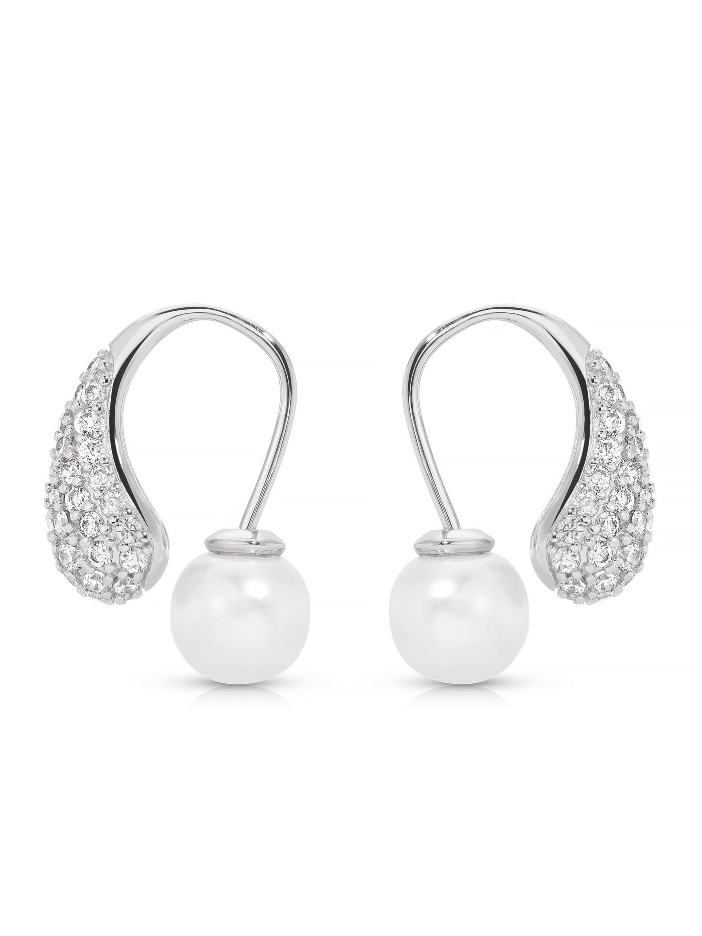 Hooked Pavé and Pearl Earrings