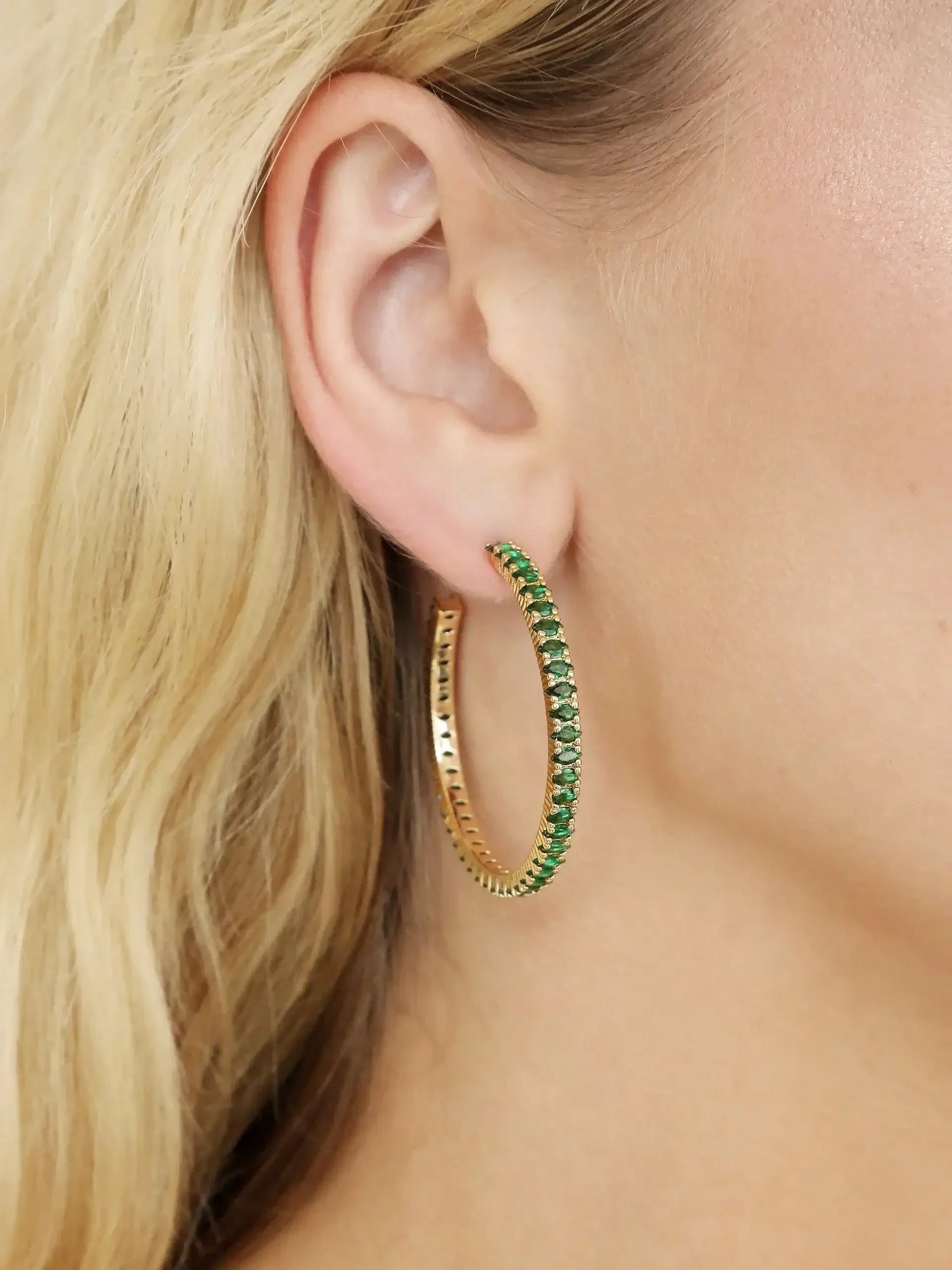 Emerald Crystal Marquise Hoops