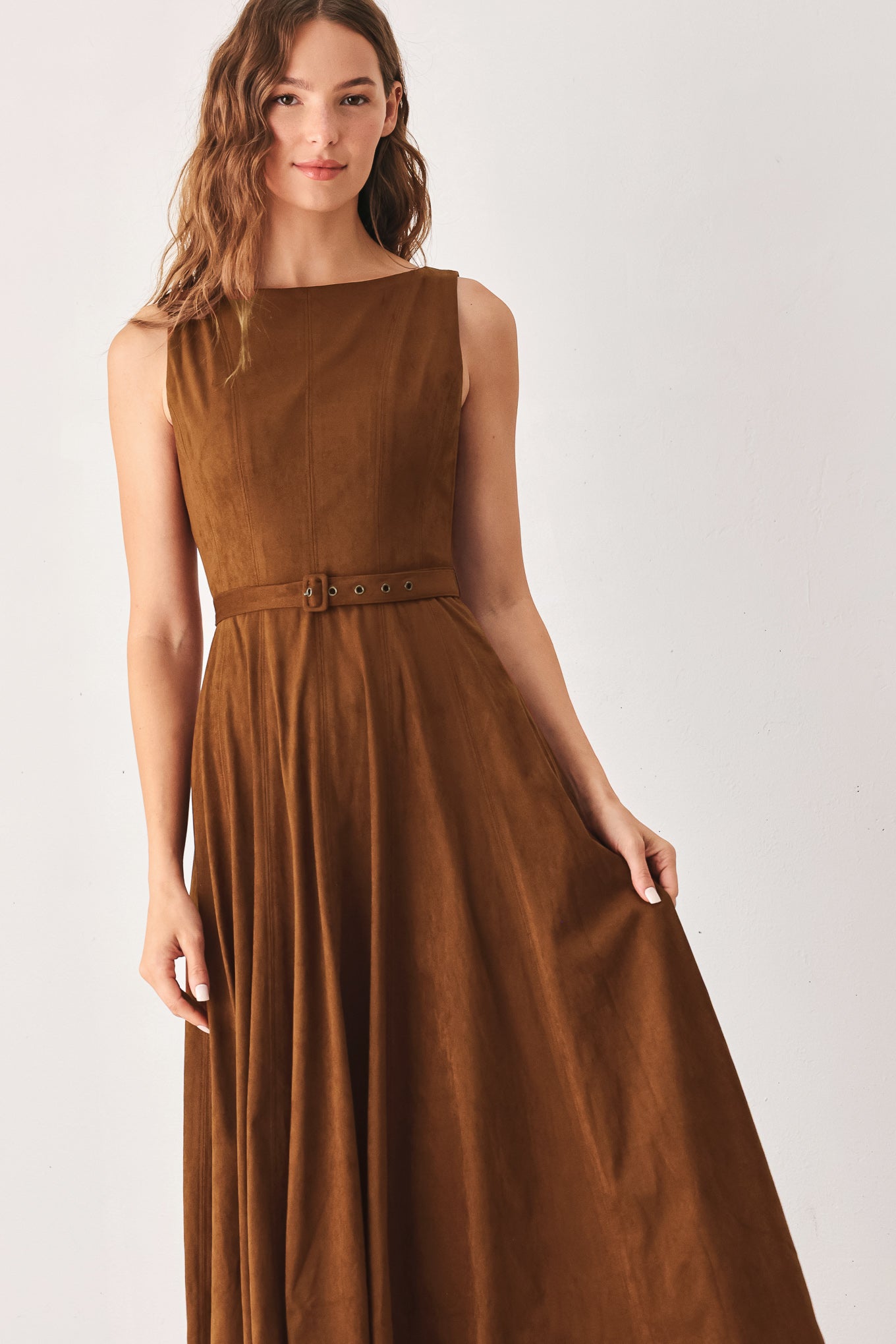 AMBER TOBACCO - FAUX SUEDE MIDI DRESS