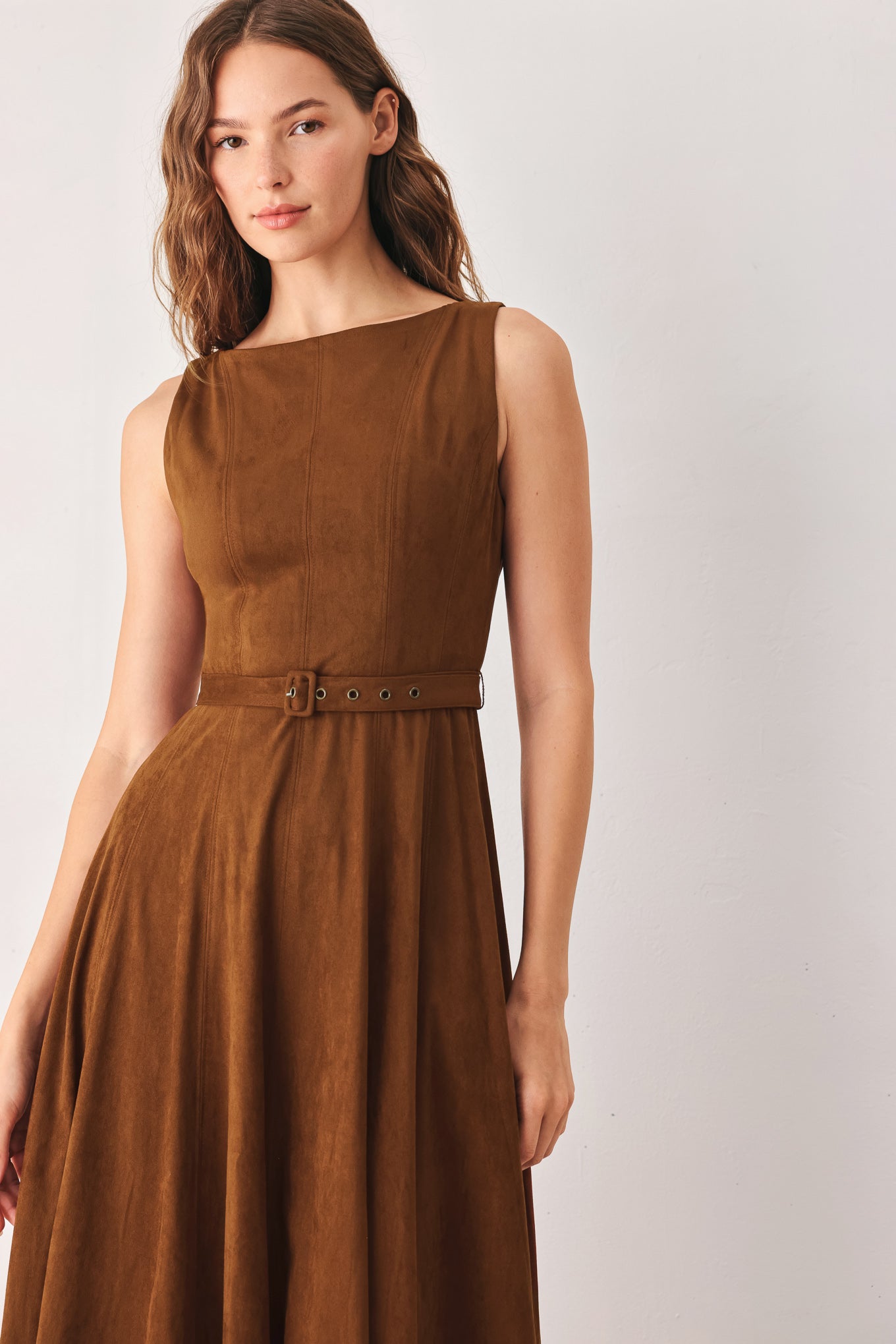 AMBER TOBACCO - FAUX SUEDE MIDI DRESS