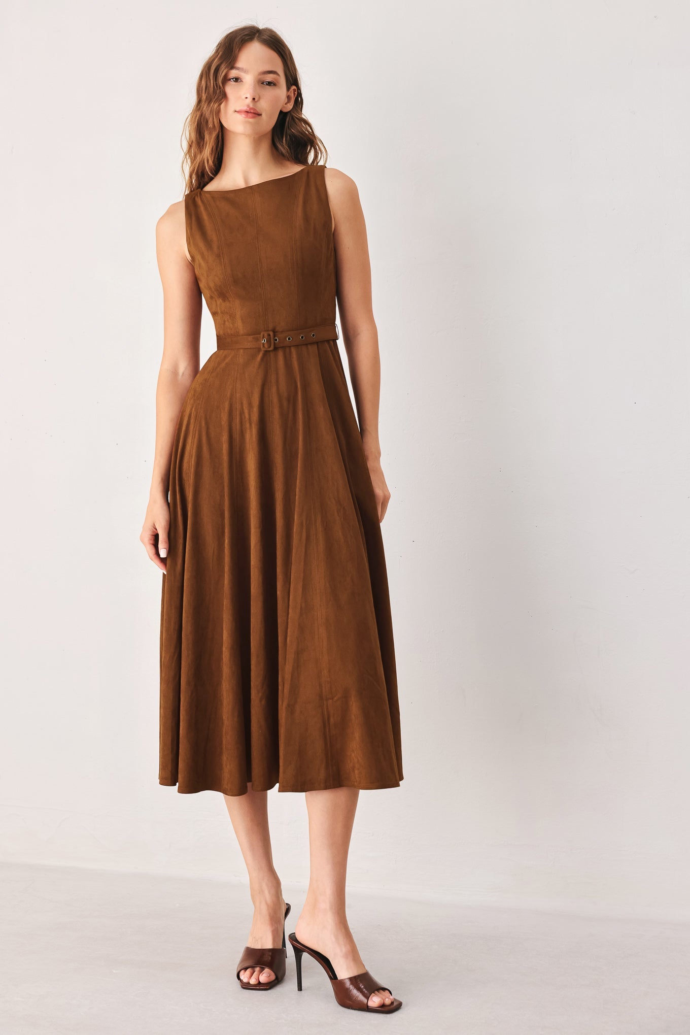 AMBER TOBACCO - FAUX SUEDE MIDI DRESS