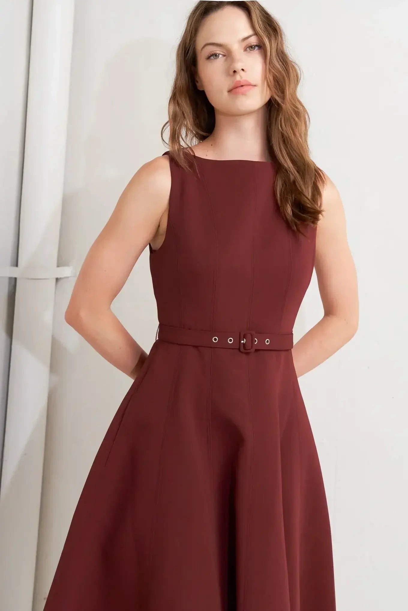 LIVING THE DREAM WINE WOVEN MIDI DRESS