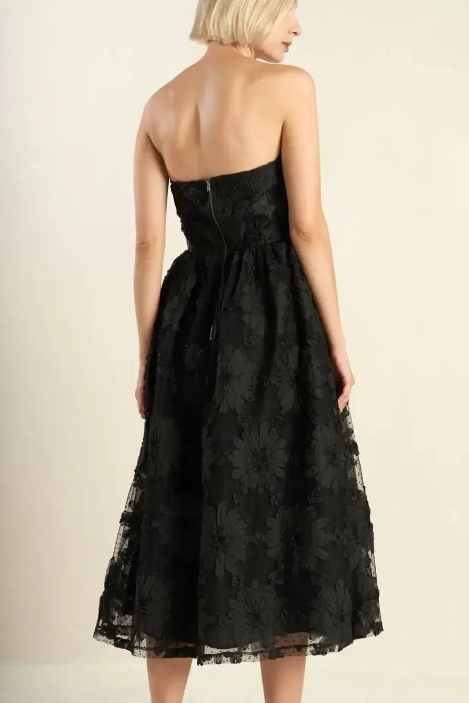 CONFIDENCE GAME BLACK LACE MIDI DRESS