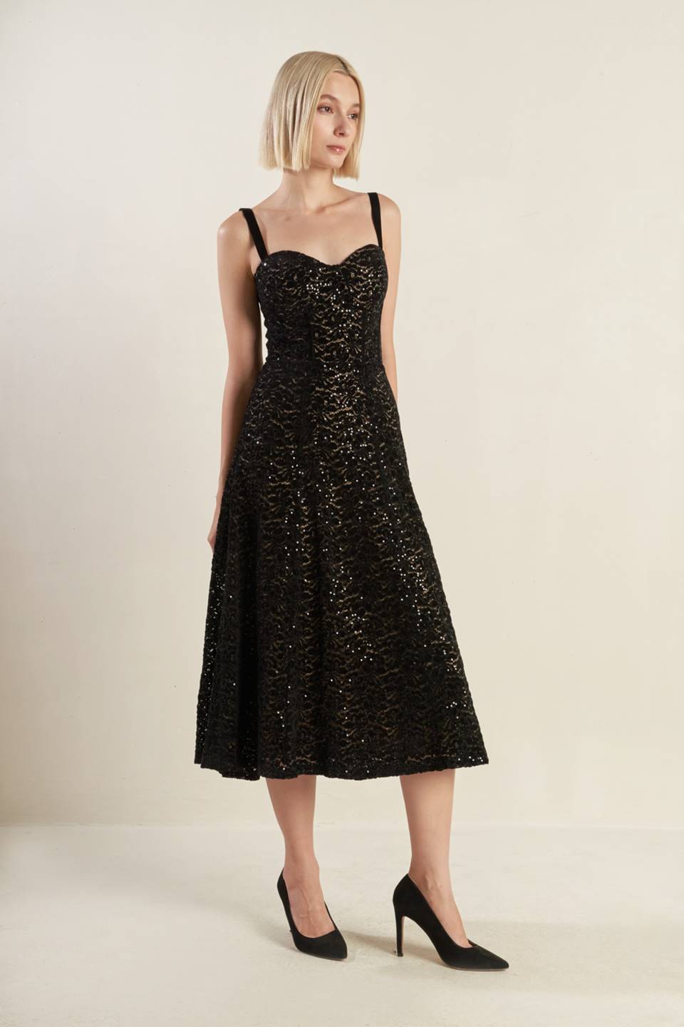TIFFANY BLACK LACE MIDI DRESS