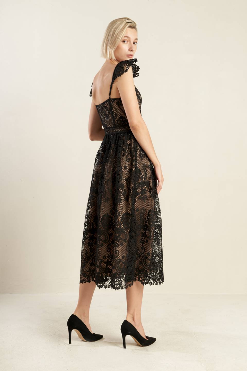 KNOW YOU BETTER LACE BLACK MIDI DRESS