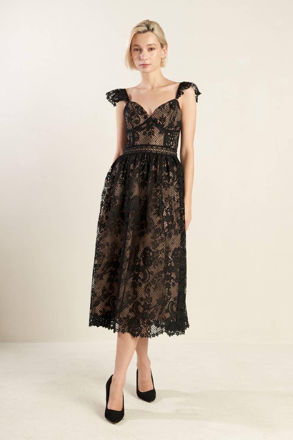 KNOW YOU BETTER LACE BLACK MIDI DRESS