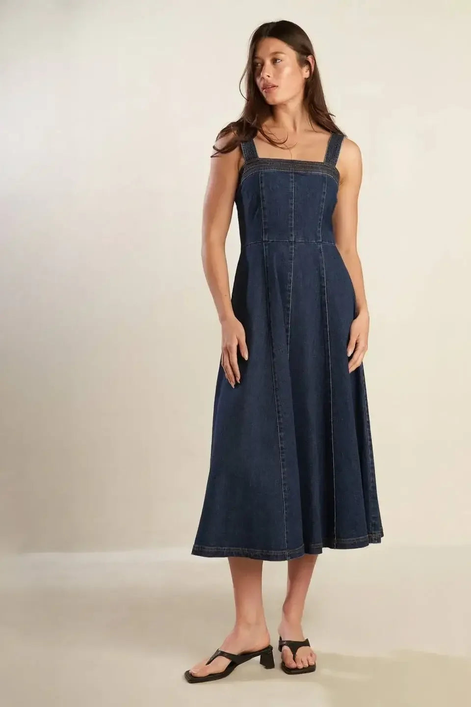 DOMINIQUE DARK DENIM MIDI DRESS