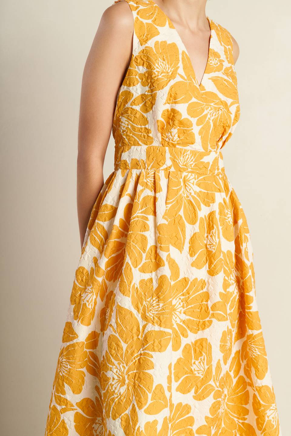 BOLD BLOOMS - MUSTARD YELLOW MIDI DRESS