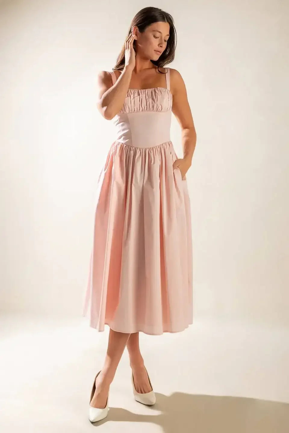 EASILY LOVED - RUCHED MIDI DRESS