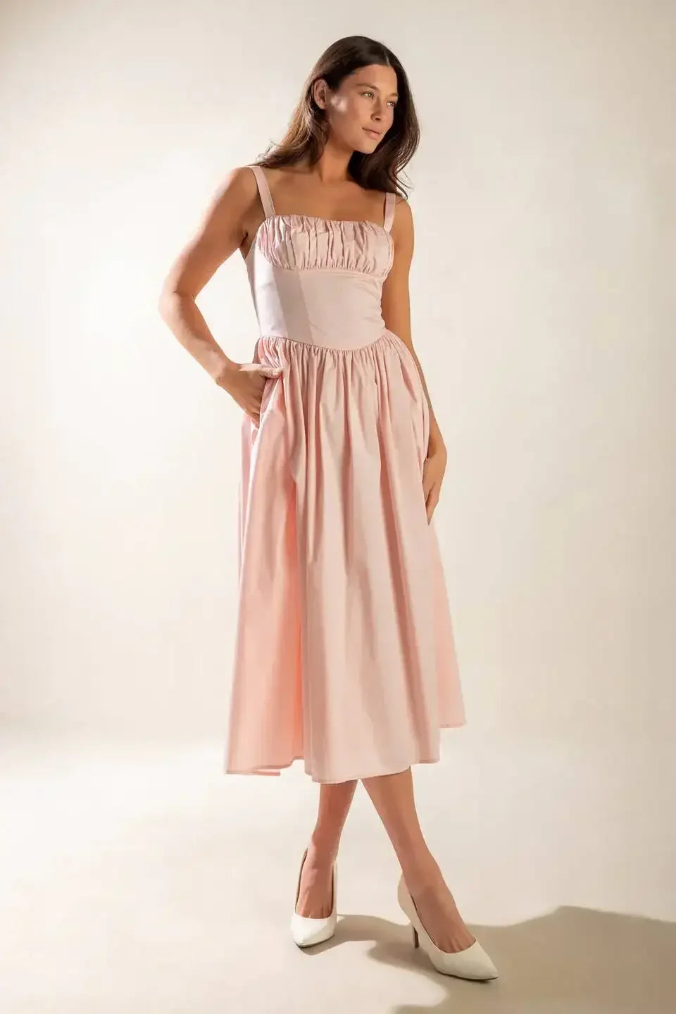 EASILY LOVED - RUCHED MIDI DRESS