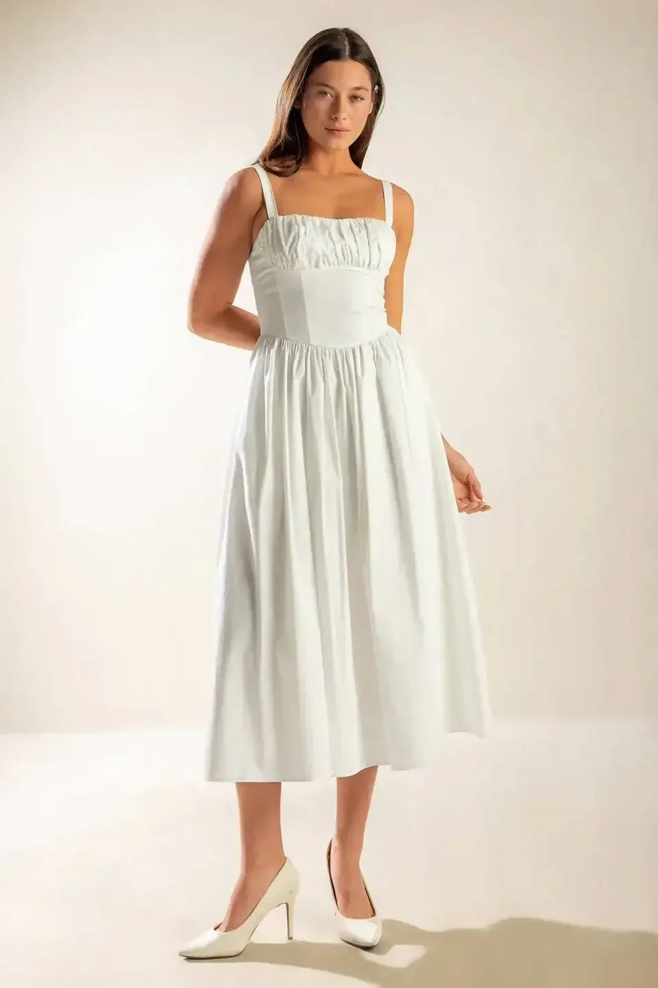 EASILY LOVED - RUCHED MIDI DRESS