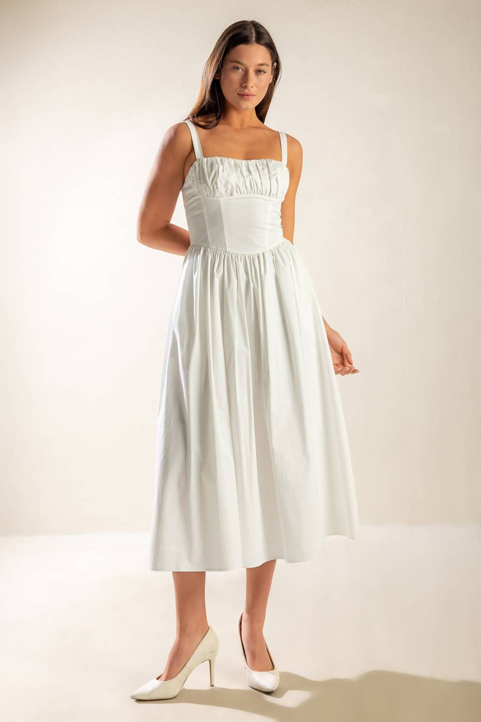 EASILY LOVED - RUCHED MIDI DRESS