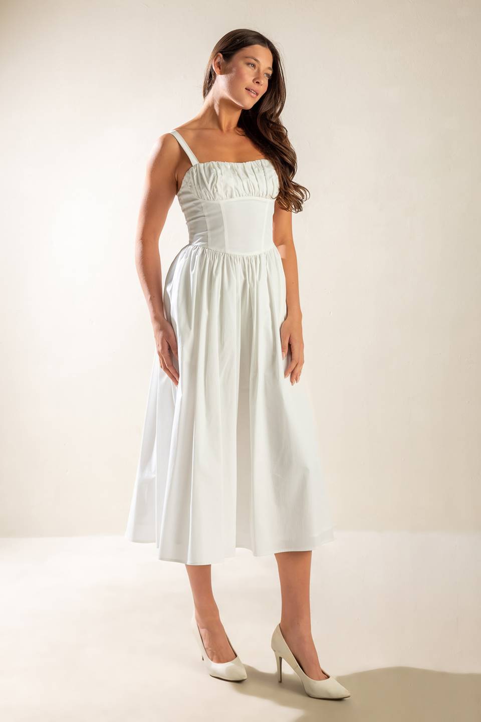 EASILY LOVED - RUCHED MIDI DRESS