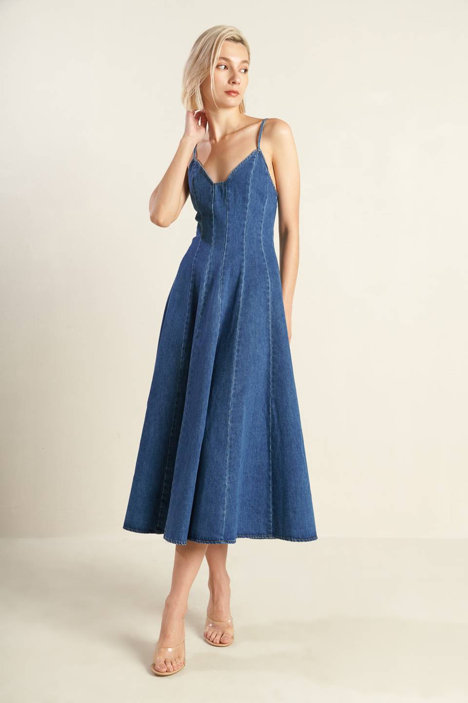 ROSEWOOD ROMANCE DENIM MIDI DRESS - FINAL SALE