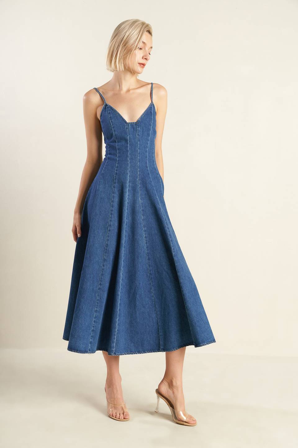 ROSEWOOD ROMANCE DENIM MIDI DRESS - FINAL SALE