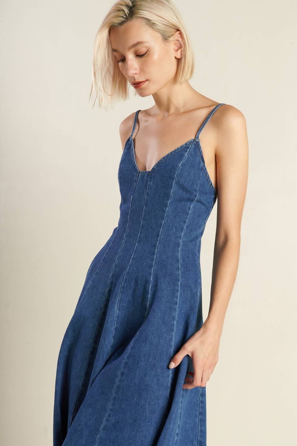 ROSEWOOD ROMANCE DENIM MIDI DRESS - FINAL SALE