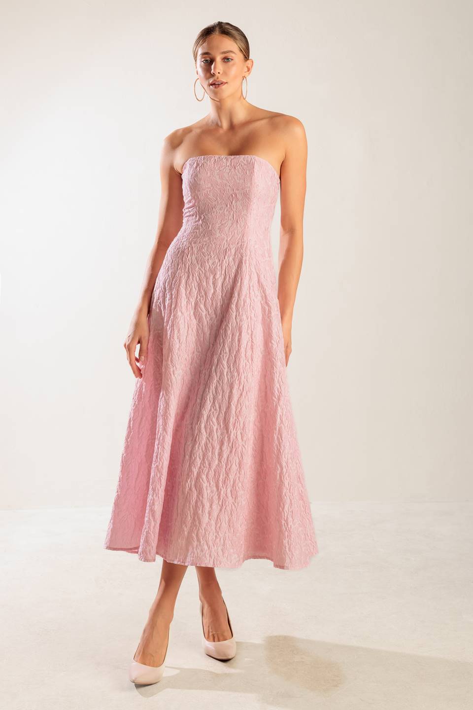 ROLL WITH IT LIGHT PINK MIDI DRESS