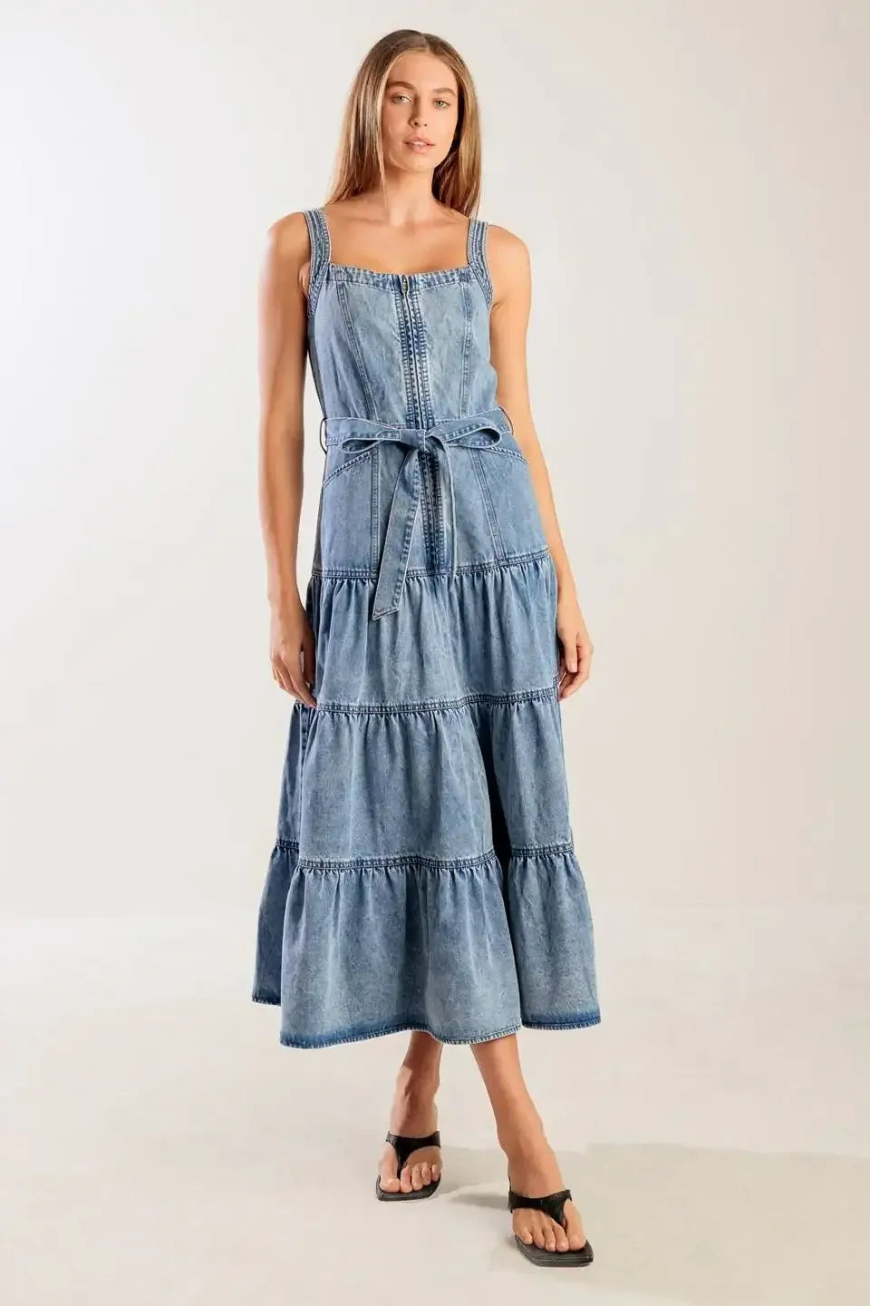 SUNSHINE STATE OF MIND INDIGO ZIP FRONT DENIM DRESS