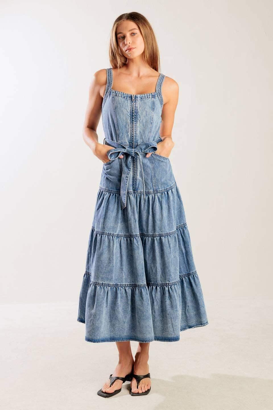 SUNSHINE STATE OF MIND INDIGO ZIP FRONT DENIM DRESS