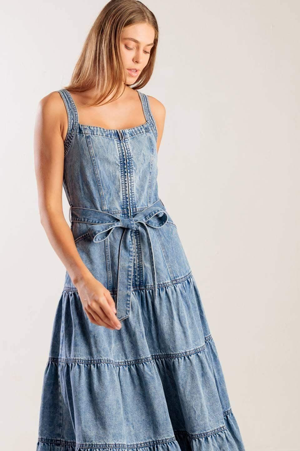 SUNSHINE STATE OF MIND INDIGO ZIP FRONT DENIM DRESS