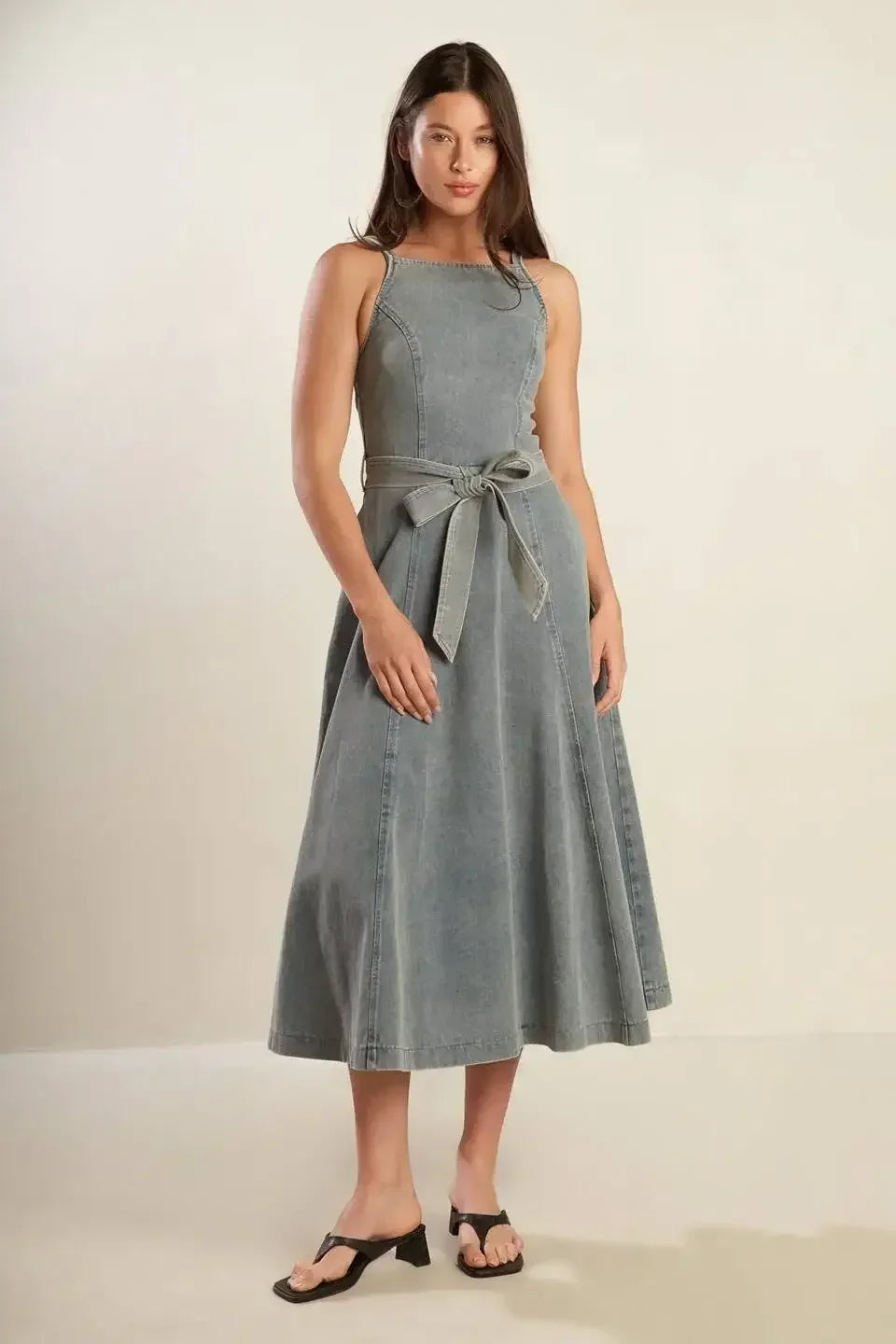 A DAY AT THE VINEYARD DENIM MIDI DRESS