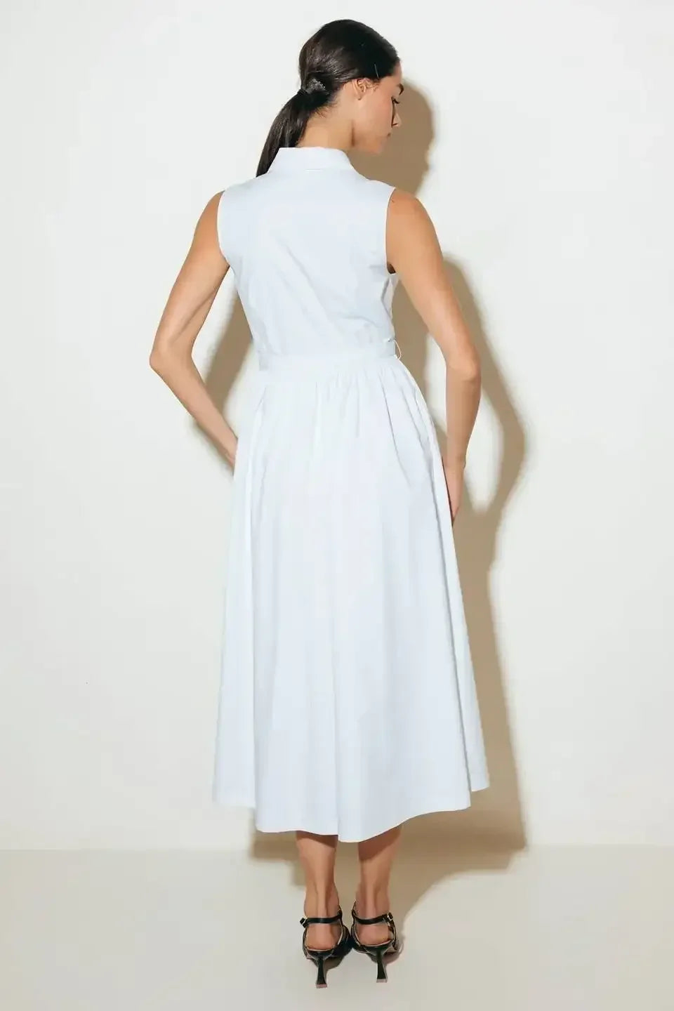 NORTH EAST MIDI - White Cotton Pintuck Midi Shirt Dress