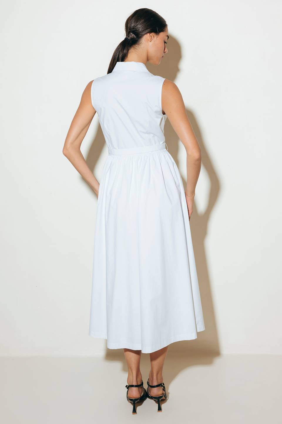 NORTH EAST MIDI - White Cotton Pintuck Midi Shirt Dress