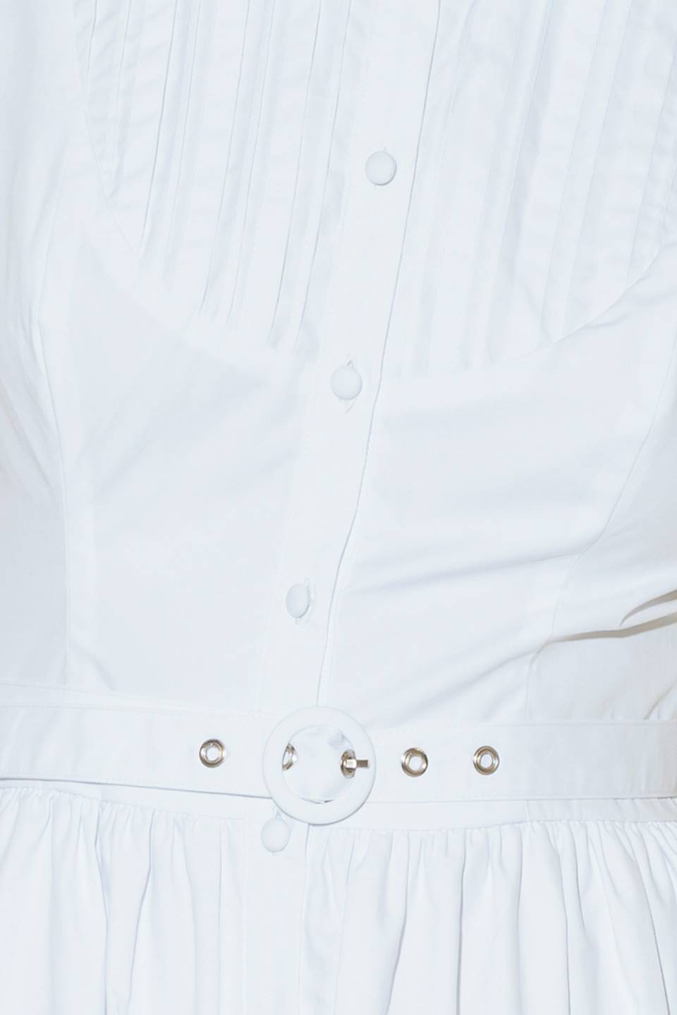 NORTH EAST MIDI - White Cotton Pintuck Midi Shirt Dress