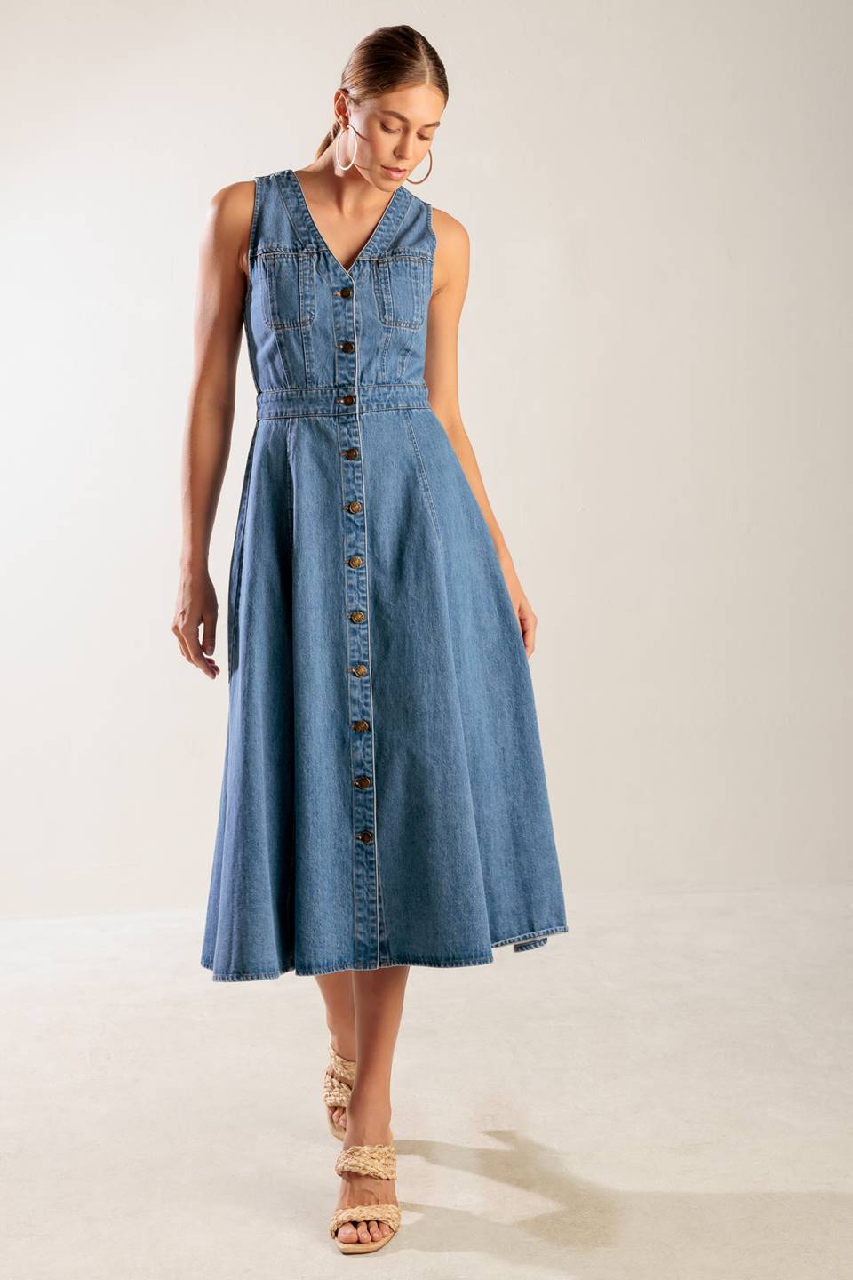 white christmas dresses Amora Denim Midi Dress
