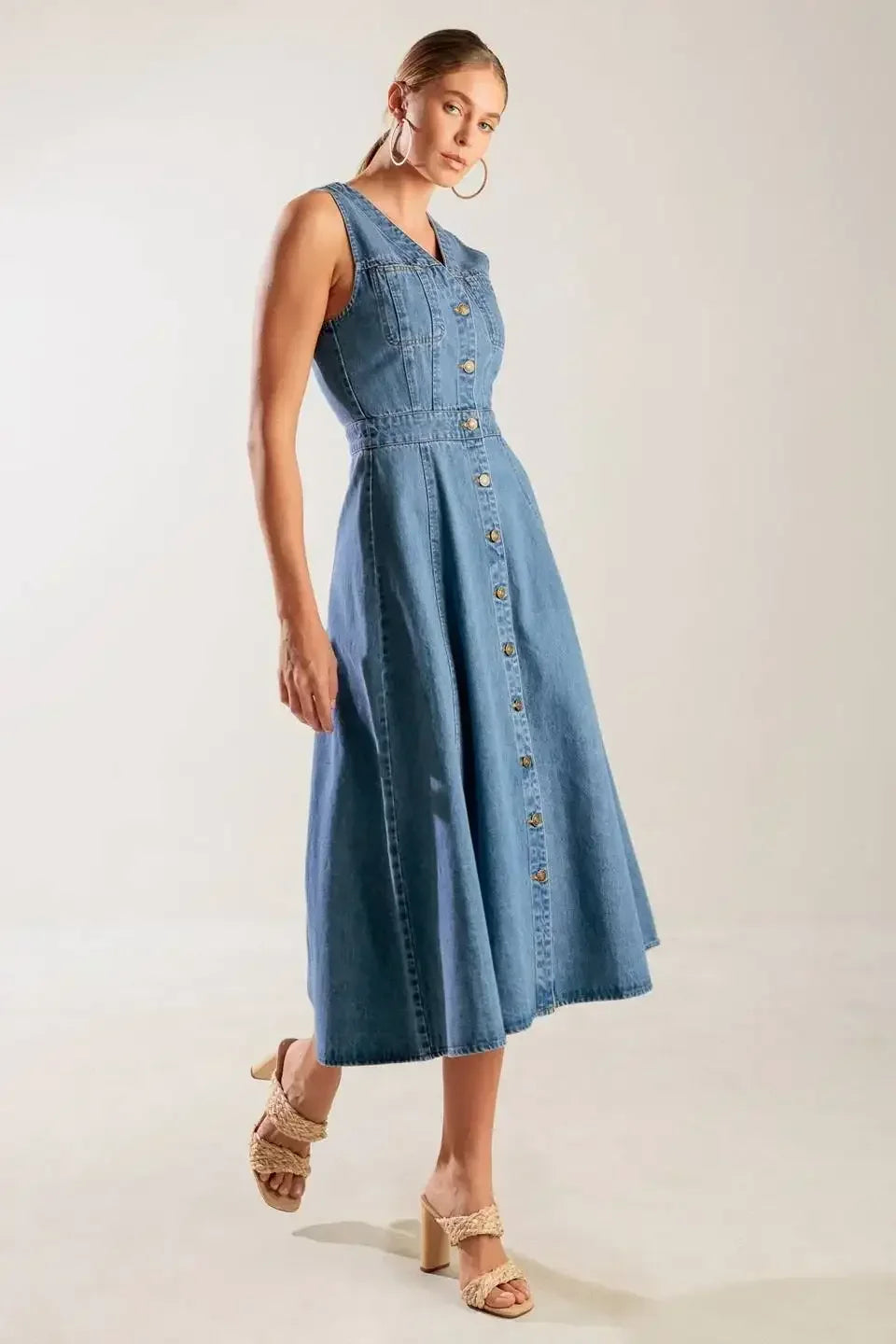 THE JOURNEY BEGINS BLUE DENIM MIDI DRESS