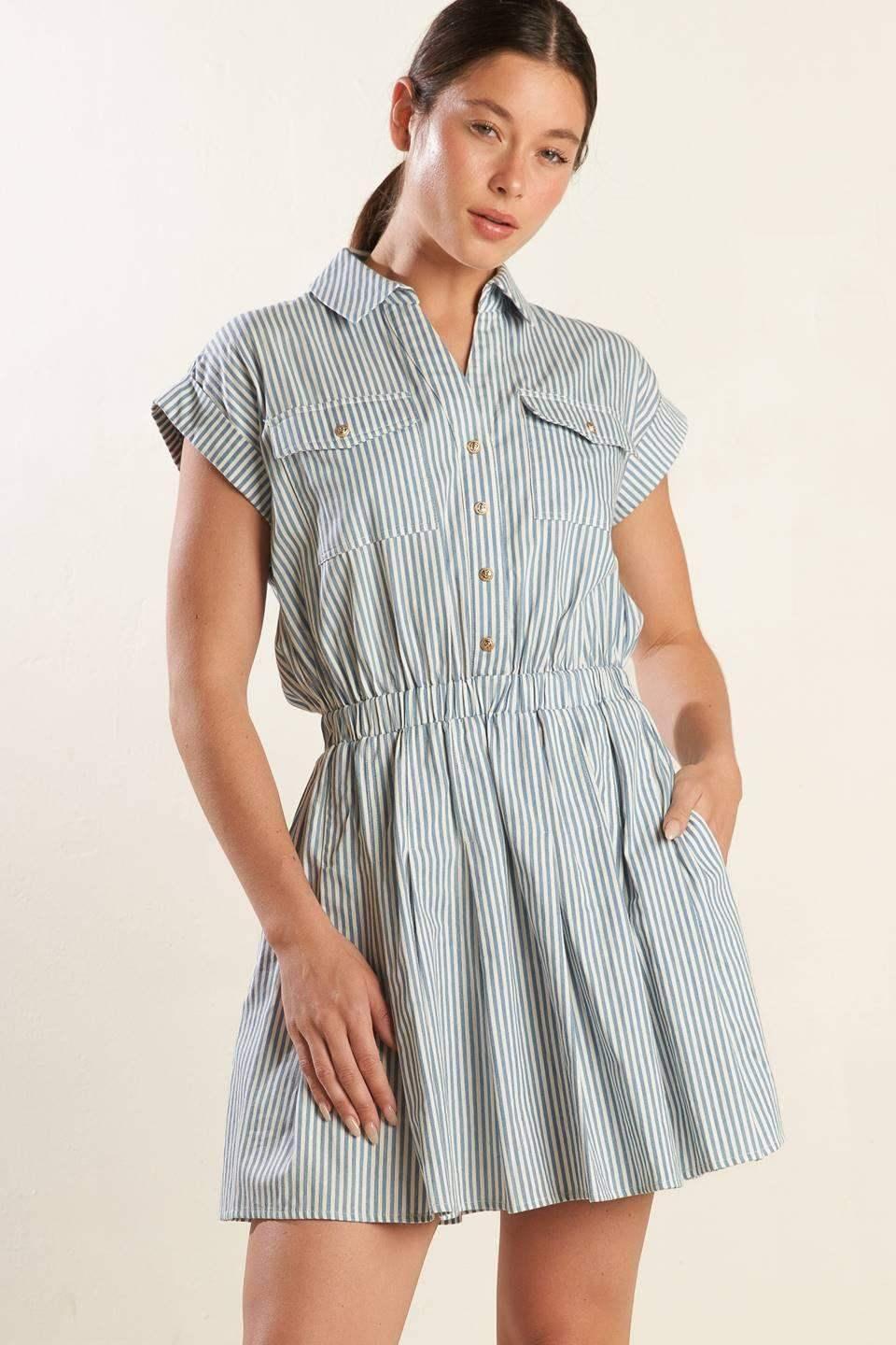 HARBOR DAYS - BLUE STRIPE MINI DRESS WITH POCKETS