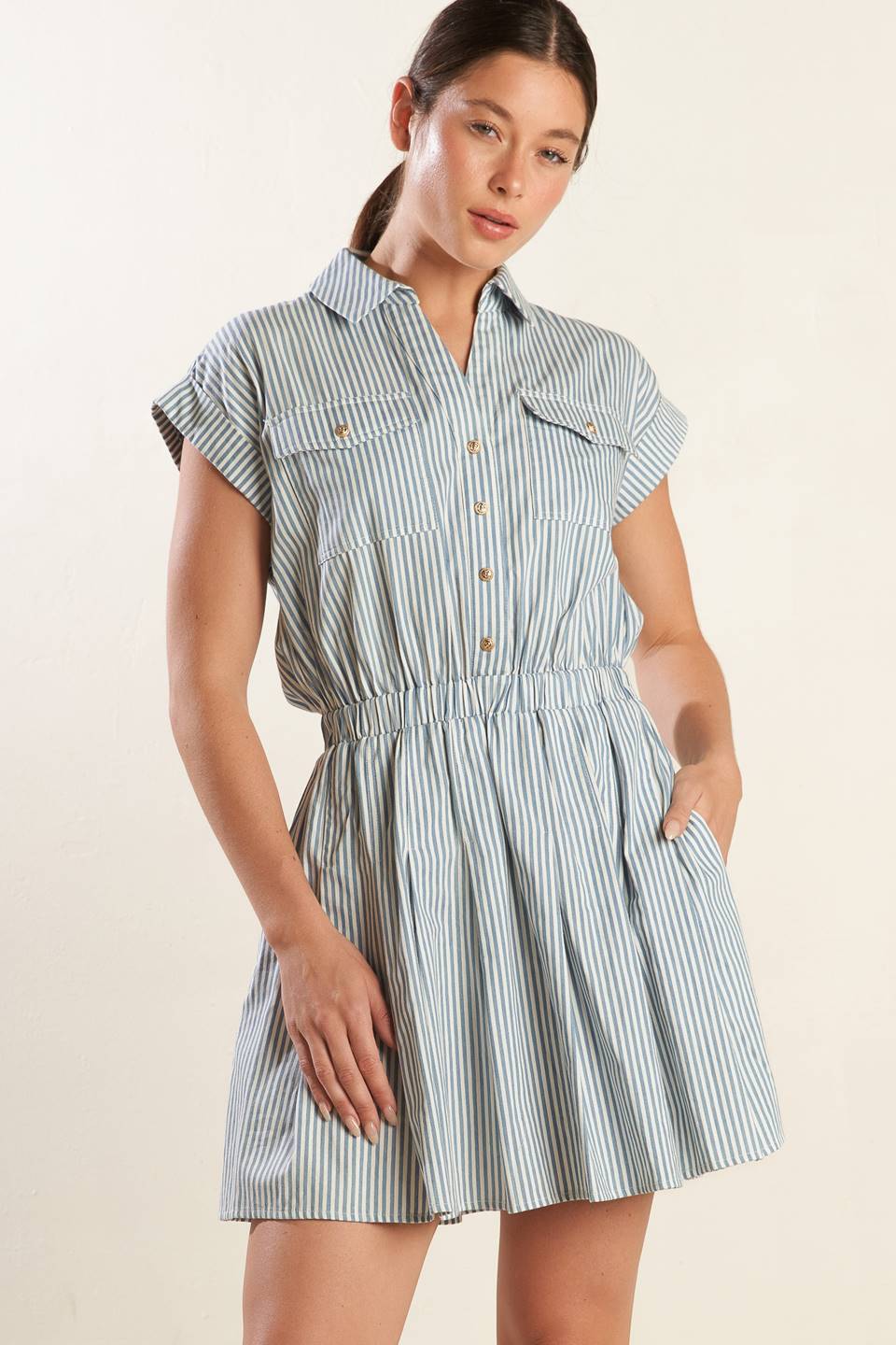 Maidstone Mini Shirt Dress Preppy Blue Stripe