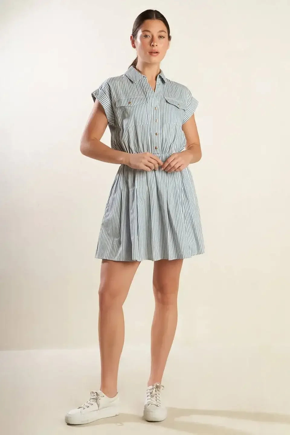 HARBOR DAYS - BLUE STRIPE MINI DRESS WITH POCKETS