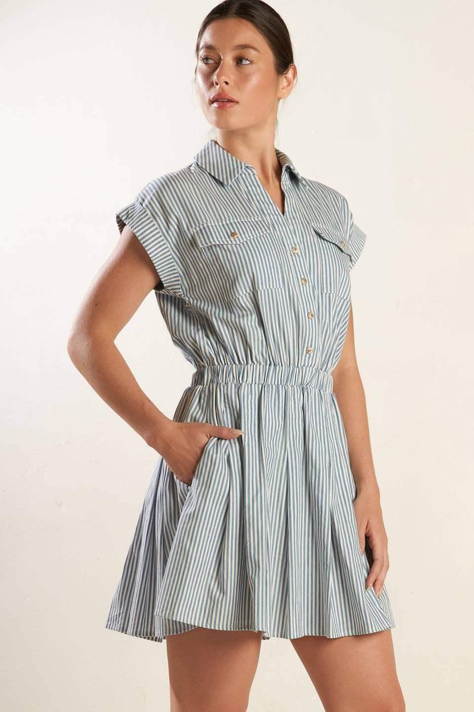 HARBOR DAYS - BLUE STRIPE MINI DRESS WITH POCKETS